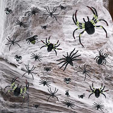 Imagem de 1000 pés quadrados de teias de aranha decorações de Halloween bônus com 77 aranhas falsas, cobras super elásticas para Halloween dentro e fora de casa materiais de festa