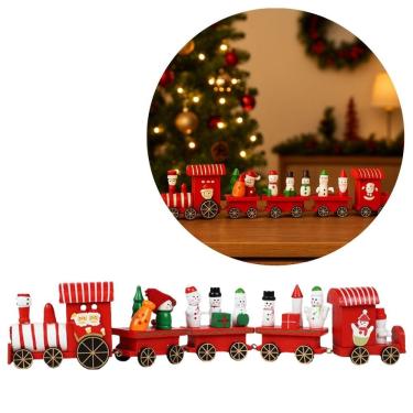 Imagem de Trenzinho de Madeira Decorativo Natalino Candy 40cm com Boneco de Neve e Presentes
