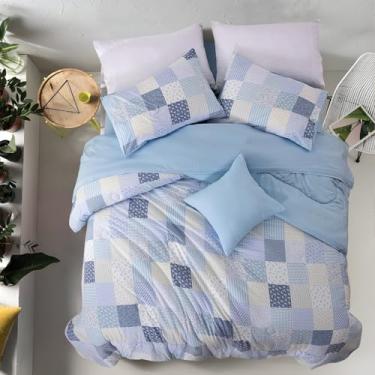 Imagem de Btargot Jogo de cama solteiro com estampa floral, azul e azul, 6 peças, para meninas e crianças, cama em uma bolsa com edredom, lençóis e fronhas