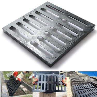 Imagem de TIDFOLGHTTHOR Grelha De Drenagem Ferro Fundido, Cobertura Externa Resistente 16 * Pol., Canal Metal Para Esgoto, Quadrada Preta Piso Concreto, Quintal, Calçada E Garagem.
