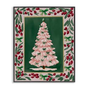 Imagem de Stupell Industries Árvore de Natal rosa borda botânica arte giclée emoldurada preta, design por Yen, 14 x 11
