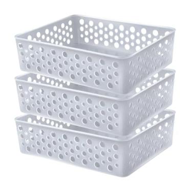 Imagem de Kit 3 Cestos Organizador Trama Rattam Médio 24x19cm Gavetas Armario Guarda Roupas (Translúcido)