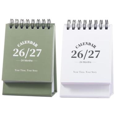 Imagem de Calendário de mesa 2026-2027, calendário de 2 anos de janeiro de 2026 a dezembro de 2027, agenda mensal de mesa com adesivos para casa, escritório, organização escolar (P - branco + verde, 7,6 cm x