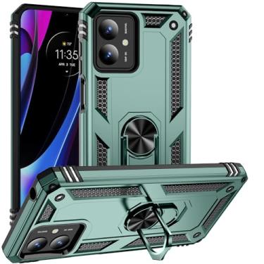 Imagem de SORAKA Capa para Motorola Moto G14 com suporte de anel capa armadura Motorola Moto G14 capa traseira de policarbonato rígido com placa de metal para suporte magnético de telefone carro verde escuro