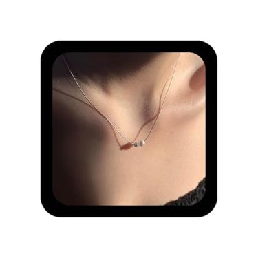 Imagem de Ximdble Colar vintage com pingente de pérola boho colar de corrente fina prata colar de pérola flutuante colar colar de bola colar joia para mulheres