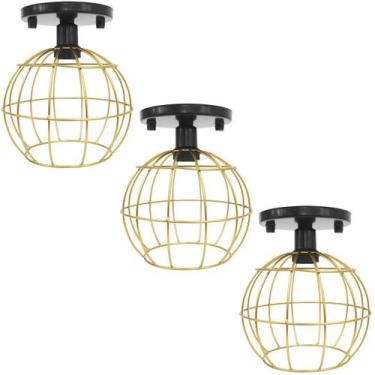 Imagem de 3 Lustres Teto Plafon Industrial Aramado Globo Retrô Luminária Sobrepo