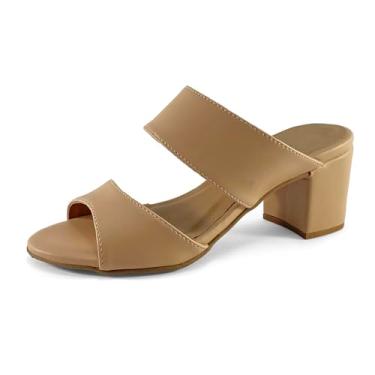 Imagem de Sandália Feminina Tamanco Tiras Salto Grosso