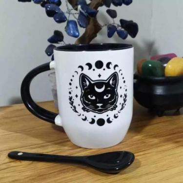 Imagem de Caneca com Colher Gato Místico - Mina Store, Preto