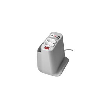 Imagem de Extensão Elétrica de Mesa OCTOO, com 2 Tomadas, USB e USB-C, Apoio para Celular e Porta Objetos, Prata - 10071