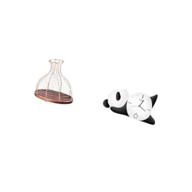 Imagem de Fenteer Vaso de Cortiça Panda Moderno E Elegante, Exclusivo E Prático, com Rolha de Vinho, Relógio de Parede Resistente E Bonito para Decoração de Cozinha E S