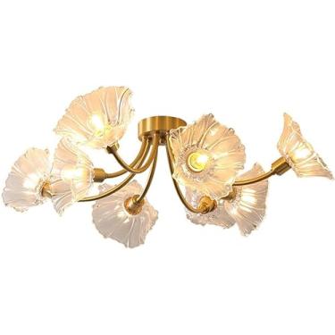 Imagem de 3 Luzes Vintage Cobre Vidro Teto Luz Flor de Lótus Perto de Luminárias de Teto Lustre Sputnik de Latão Iluminação Moderna de Meados do Século para Quarto Sala de Estar Sala de Jantar Casa de