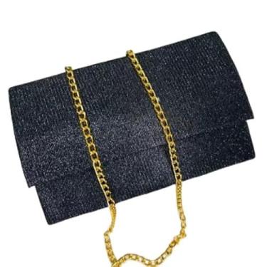 Imagem de Bolsa Festa Elegante, Clutch com Corrente Dourada, Preta e Prata, 17x10x6 cm, para Casamentos, Formaturas, Eventos (Preto)