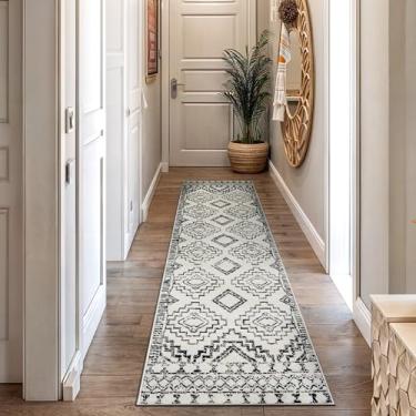 Imagem de Rugshop Tapete de área tribal do sudoeste creme e preto – Tapete geométrico boêmio com padrão de diamante para sala de estar, quarto ou entrada – Decoração de piso rústica moderna macia 7,6 cm x 20,3