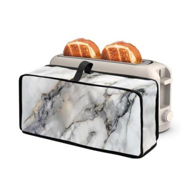 Imagem de ZDCUSTOM Capa fina de mármore cinza compatível com 2 fatias longas torradeira forno máquina de fazer pão resistente a manchas cozinha pequena capa de eletrodomésticos