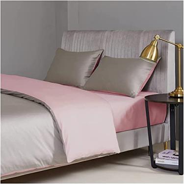 Imagem de ZDJZMGZ Jogo de cama com 4 peças, conjunto de cama de cetim/cetim/edredom para todas as estações, solteiro/casal casal/queen king, conjunto de cama reversível com 4 peças (cinza, King)