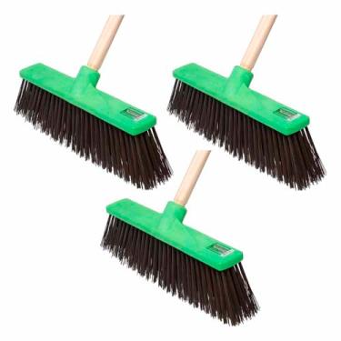 Imagem de Kit 3 Vassourão Gari Limpeza 40cm - Com Cabo Reforçado 1,4m