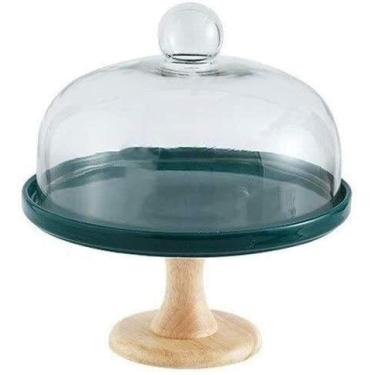 Imagem de Suportes de bolo, suporte de bolo, placa de cerâmica para pastelaria com base de festa de madeira, bandeja de vidro para salada de sobremesa, capa de rosquinha de sushi, bandeja decorativa para servir