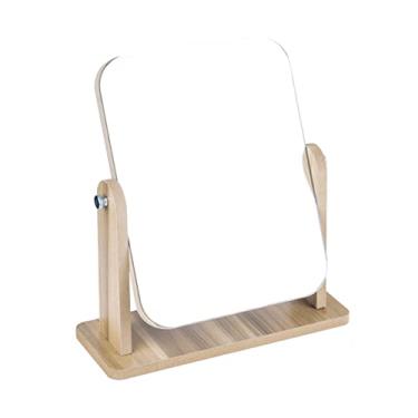 Imagem de TLTDSMY 1 peça, espelho de mesa, espelho de maquiagem, mesa para maquiagem com luzes de LED, espelho unidirecional, espelho de chuveiro para barbear, espelho de mesa, mesa de madeira, bambu