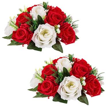 Imagem de WYUYIWH 2 buquê de arranjo de bolas de flores falsas, 15 cabeças de rosas de plástico com base, adequado para centro de mesa de casamento da nossa loja, decorações de casa para o dia dos namorados