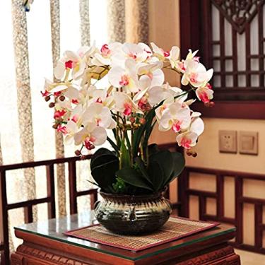 Imagem de CNBYDK Flores artificiais de orquídeas, flores artificiais realistas, orquídeas em vasos artificiais para decoração de casa, casamentos, festas, arranjo