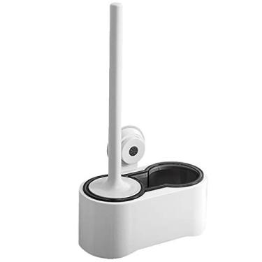Imagem de Conjunto simples de escova de vaso sanitário para lavagem doméstica escova de vaso sanitário escova de limpeza de vaso sanitário cabo longo sem canto morto escova de vaso sanitário e suporte (cor