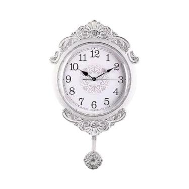Imagem de WYUYIWH Relógio de parede retrô para sala de estar, balanço doméstico, relógio de parede simples, adequado para sala de estar, quarto, estudo, sala de jantar. Relógio decorativo (prata)