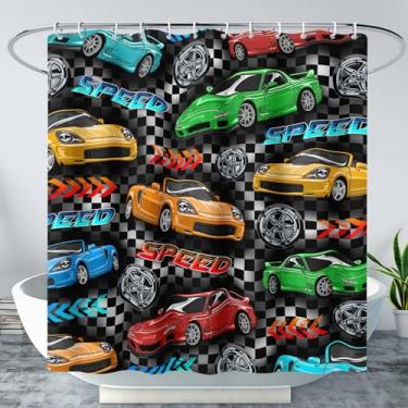 Imagem de AILONEN Cortina de chuveiro de carro de corrida para meninos - edredom de carro de corrida esporte extremo - Tema colorido de carros esportivos de velocidade 152 cm L x 183 cm A cortina para crianças