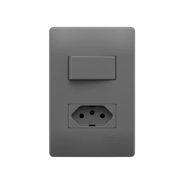 Imagem de Interruptor Simples E Tomada 2p+t 10a Fame Habitat Onix Com Placa 4x2 Onix