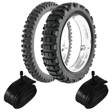Imagem de Kit Pneu Moto Cross Trilha 140/80-18 + 90/90-21 He42 Rinaldi + Camaras