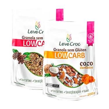 Imagem de Kit 2 Granolas Low Carb Sem Glúten Leve Croc: Nibs de Cacau e Goji Berry, Coco e Damasco