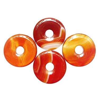 Imagem de Casaper Cornalina natural grande furo 7 mm anéis circulares de moeda de rosquinha de cristal natural, pedra polida, contas de pingente de disco redondo plano para fazer joias, artesanato, 4 peças