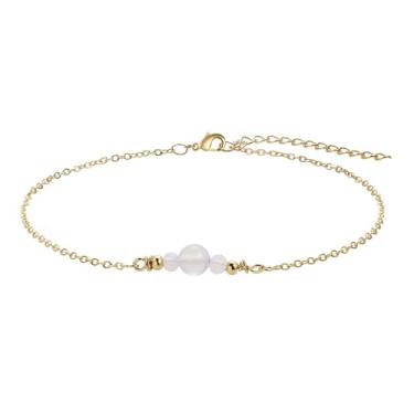 Imagem de Pulseira de tornozelo Kyerlyn Dainty Simples de Corrente para Mulheres Banhado a Ouro 18 K/Prata Verão Praia com Miçangas Lua Fígaro Satélite Pérola Cubana Plana Marina Tornozeleira Ajustável para Mulheres Menina Adolescentes Joias Fashion Presente