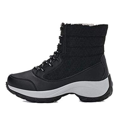 Imagem de Bigfanshu Botas femininas de cano médio para inverno botas de neve plus size plataforma quente botas femininas quentes, Preto, 6.5