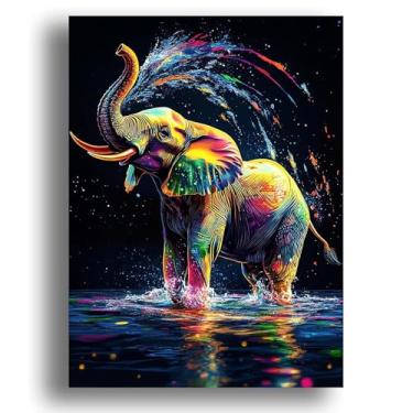 Imagem de Zariocy Kits de arte de diamante 5D para adultos elefante brincando na água, arte de pintura de diamante DIY redondo animal broca completa cristal bordado pinturas artísticas artesanato para decoração