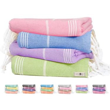 Imagem de Native Fab Pacote com 4 toalhas de praia de algodão turco, grandes, macias, sem areia, absorventes, secagem rápida, leves para banho, piscina, viagens, spa - rosa rosa, azul celeste, lavanda, verde