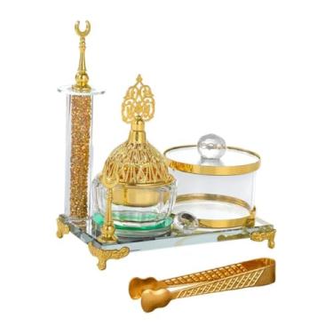 Imagem de Fenteer Queimador de incenso árabe, spa do Oriente Médio com jarra de armazenamento, peça central de mesa, porta-incenso de vidro para artesanato, decoração