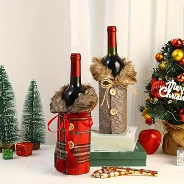 Imagem de Suéter de Natal, capas de garrafa de vinho, gola e botão, design de garrafa de vinho, suéter para decoração de festa de casamento de Natal e dia dos namorados