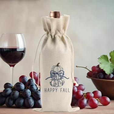 Imagem de Happy Fall Blue Bow Pumpkin Gift for Friends Colleagues Family Women Men Gifts for Funny Party Wine Bags
