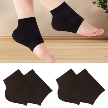 Imagem de 2 pares de meias de gel hidratante de calcanhar de silicone para tratamento de calcanhar rachado, amaciante de carne para pés, preto