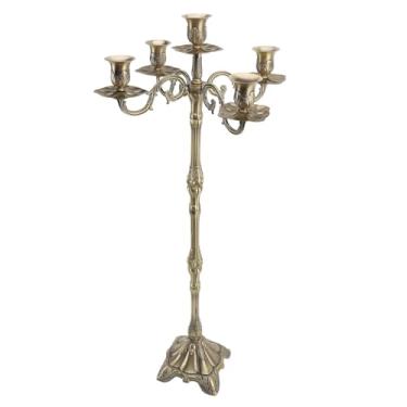 Imagem de Cryfokt Suporte de Castiçal Vintage Fino Acabamento Luz Requintada Luxo Brilhante 5 Cabeças Castiçal de Bronze para Festas de Boas-vindas do bebê, Natal (85cm/33,5 pol.)