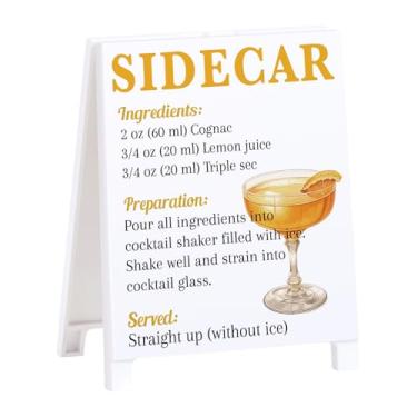 Imagem de Sidecar Recipe Decoração de bar rústico para casa café fazenda placa de coquetel para cozinha bar carrinho acessórios mixologia presente de Natal para bartender homens mulheres novo casal - 14 x 11 cm