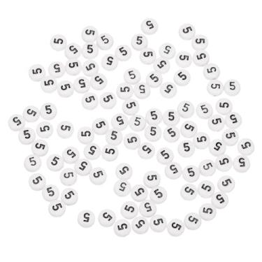 Imagem de Generic 100 contas de números de acrílico, 4 x 7 mm contas redondas brancas número 5 contas espaçadoras de plástico para fazer joias, pulseiras, colares, chaveiro