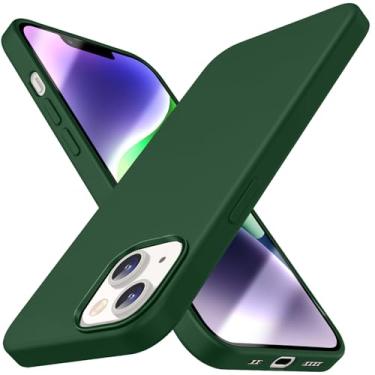 Imagem de Compatível com iPhone 14, capa fina de silicone líquido, capa protetora à prova de choque, capa de telefone com forro de microfibra macia antiarranhões (verde alpino)