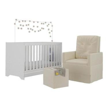 Imagem de Berço 3x1 Com Poltrona De Amamentação E Puff Multimóveis Mp4076 Branco