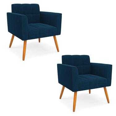 Imagem de Namoradeira 2 Lugares Pé Palito Castanho Elisa Bouclê Azul D03 - D'rossi