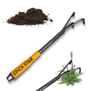 Imagem de Ancinho de Jardim EPICA STAR 38cm - Ferramenta Manual com 3 Dentes em Aço Inoxidável para Cultivo e Limpeza de Ervas Daninhas