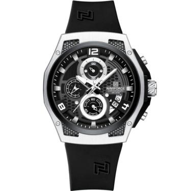 Imagem de Relógio De Pulso Masculino Pulseira De Silicone Casual Esportivo Impermeável Preto Prata