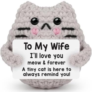 Imagem de Presente para esposa Natal - Presentes de aniversário de aniversário do marido, eu te amo presentes românticos para ela, presente de Dia das Mães Elefante Branco dos Namorados - Gato de crochê