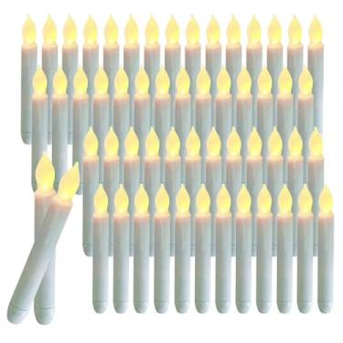 Imagem de 60 velas de LED sem chama, velas cintilantes operadas por bateria com luz branca quente, castiçais elétricos falsos seguros para centros de mesa de casamento, igreja, Halloween, decoração de casa de