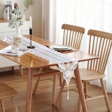 Imagem de HICOHAND Toalha de mesa de renda, 47,24 × 14,144 cm, branca com borlas, chiffon para arco de aniversário, cadeira de café, decoração de casa, artigos de festa